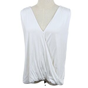 Mackenzie James L Tank Top White Draped Surplice V-Neck Clean Girl Workwear EUC